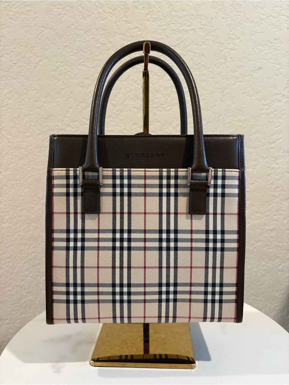 Burberry Brown Nova Check Structured Top-Handle Tote